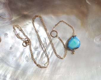 Solid 14k Gold and Lavender Turquoise Dainty 16” Lariat Necklace