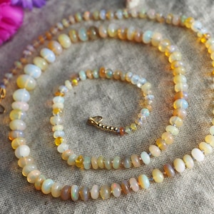 Graduated Opal Beaded Necklace, Opal Beads, 14k Candy Style Opal, Hand Knotted Rainbow Opal, Gem Candy Layering Necklace, October Birthstone image 1