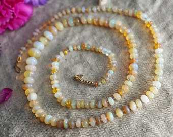 Graduated Opal Beaded Necklace, Opal Beads, 14k Candy Style Opal, Hand Knotted Rainbow Opal, Gem Candy Layering Necklace, October Birthstone