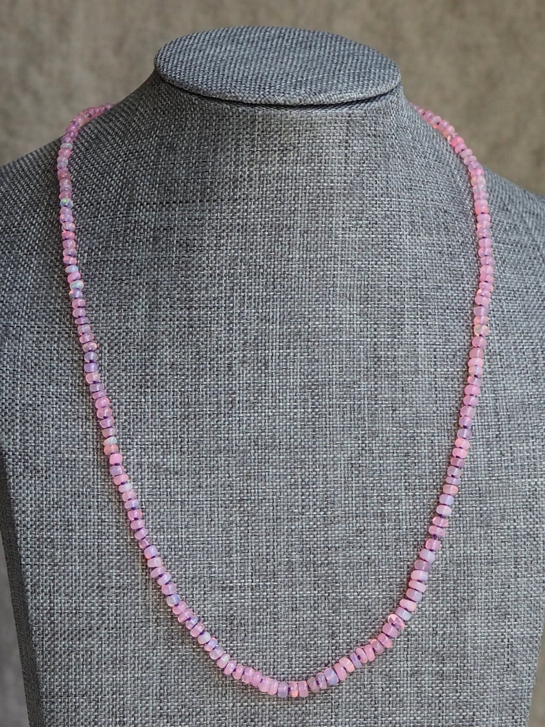 Pink Opal Necklace Gold Hand-Knotted Purple Silk, Candy Style Beads, Gem Candy Necklace, Rainbow Opal, Pastel Gem Beaded Layering Necklace image 6