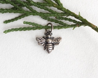 Realistic Sterling Silver Honey Bee Charm for Necklace, Gardener Pendant