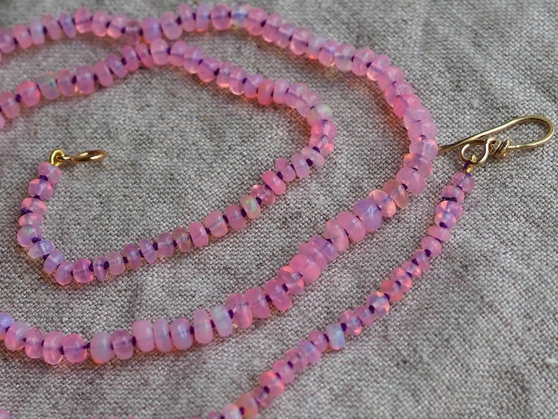 Pink Opal Necklace Gold Hand-Knotted Purple Silk, Candy Style Beads, Gem Candy Necklace, Rainbow Opal, Pastel Gem Beaded Layering Necklace image 5