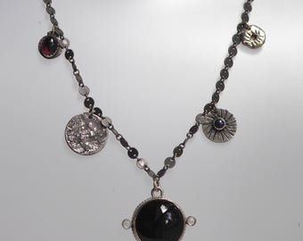 Sterling Silver Multi Gemstone Cluster Charm Talisman Necklace