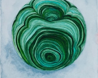 Malachite: The Stone of Transformation, Original Small Watercolor Painting