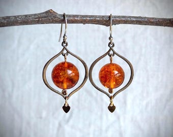 Sterling Silver Baltic Amber Lotus Petal Earrings