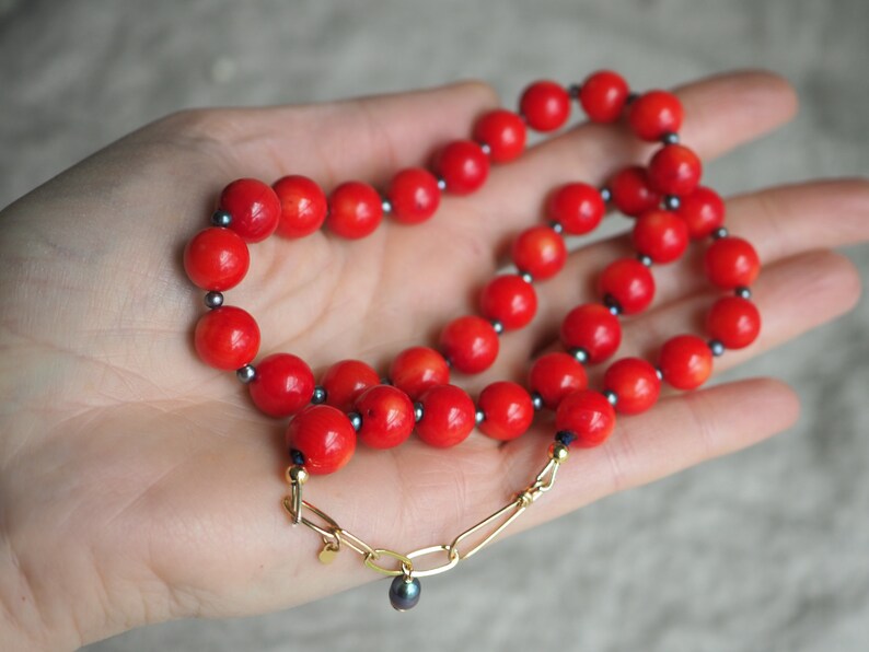 Large Red Coral Beaded Necklace, Coral and Pearl Statement Necklace, Big Coral Beads, 21 Layer Coral, Chunky Coral Necklace, Luxe Beads image 10