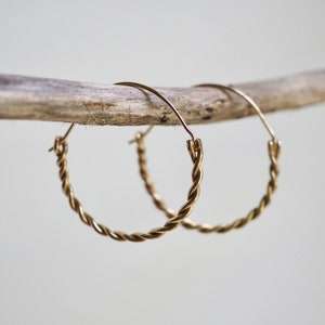 Solid 14k Gold Hoops, Hand Twisted Hoops, Medium Size Round Earrings, 14k Gold Earrings, Ancient Earrings, 1 inch Hoops, Handmade Gold Hoops image 6