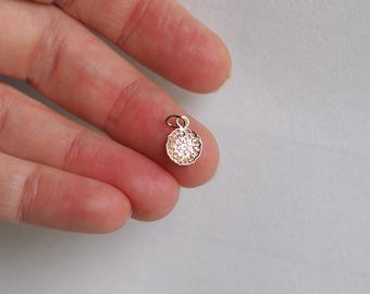 Solid 14k Gold Tiny Dahlia Flower Charm with Hand Stamped Petals