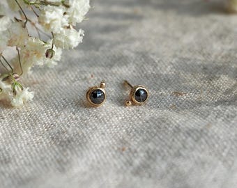 Sparkly Rose Cut Black Diamond 14k Gold Earrings