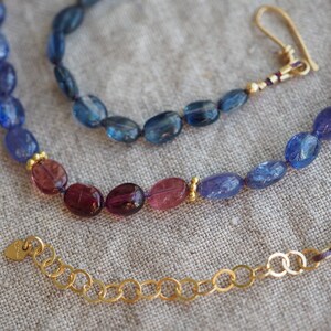 Multi Gem Necklace, Kyanite Garnet Tanzanite Tourmaline Ruby, Gold Gem Necklace, Candy Style Knotted Blue and Red Beads, Mixed Gem Necklace image 9