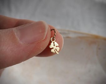 Tiny Solid 14k Gold Four Leaf Clover Lucky Charm