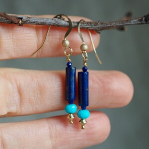 Lapis Lazuli Earrings, Lapis and Turquoise, Lapis Dangle, Drop Earrings with Gems, Lapis Turquoise Earrings, Gold Lapis Earrings, Blue Gem image 7