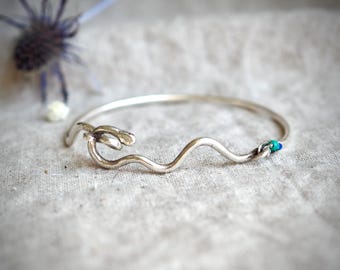 Medusa's Treasure Silver Double Snake Bracelet with Turquoise and Lapis Lazuli