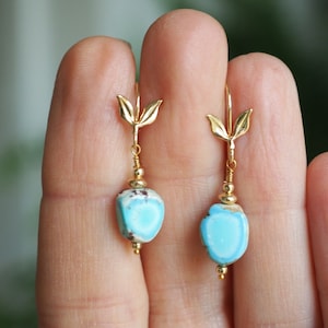 14k Turquoise Earrings, Golden Hills Turquoise Dangle, Lavender Turquoise Nugget, Small Dangle Earrings, Freeform Mismatched Gold Earrings image 9