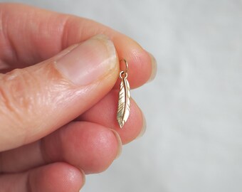 Solid 14k Gold Tiny Feather Pendant