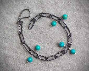 Handmade Paperclip Chain Bracelet with Turquoise Dangles