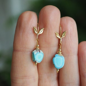 14k Turquoise Earrings, Golden Hills Turquoise Dangle, Lavender Turquoise Nugget, Small Dangle Earrings, Freeform Mismatched Gold Earrings image 8