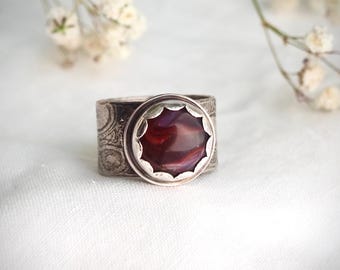 Rosarita Flower Petal Ring with Wide Silver Cigar Band