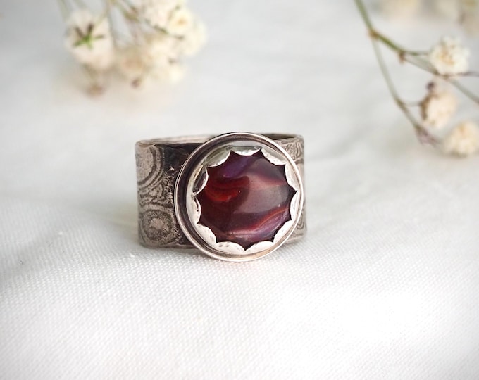 Featured listing image: Rosarita Flower Petal Ring with Wide Silver Cigar Band