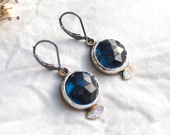 Midnight Blue Kyanite Earrings, Mixed Metal Silver and 14k Gold