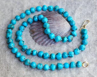 Hand Knotted Silk  Blue Kingman Turquoise Necklace