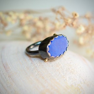 Large Lapis Ring, Oval Lapis Ring with Gold Dots, Lapis Statement Ring, Dark Silver Jewelry, Petal Ring, Lapis Lazuli Jewelry, Mixed Metal image 3