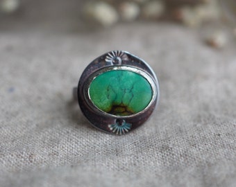 Turquoise Silver Ring, Oval Turquoise Ring, Green Turquoise, Silver Stamped Ring, Natural Turquoise, Green Oval Ring, Oval Green Turquoise