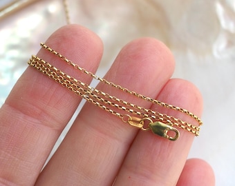 Solid 14k Gold 1mm Wide Rolo Chain Necklace with Lobster Clasp, 18 inches Long