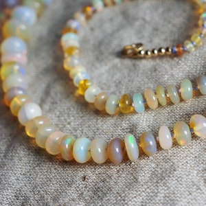 Graduated Opal Beaded Necklace, Opal Beads, 14k Candy Style Opal, Hand Knotted Rainbow Opal, Gem Candy Layering Necklace, October Birthstone image 2