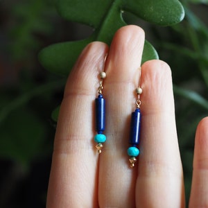 Lapis Lazuli Earrings, Lapis and Turquoise, Lapis Dangle, Drop Earrings with Gems, Lapis Turquoise Earrings, Gold Lapis Earrings, Blue Gem image 9