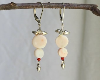 Mermaid's Treasure Japanese Momo Coral and Sardinian Coral Earrings