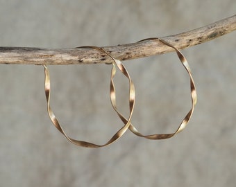 Solid Gold Twisted Hoops, Large Size Hoops, 45mm Hoops, 14k Gold Twisted Earrings, Hoop Earrings 14K, Gold Flat Hoops, Everyday 14k Hoop