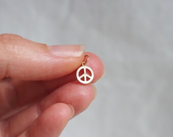 Solid 14k Gold Peace Sign Symbol Charm