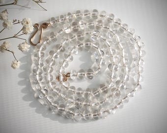 Crystal Quartz Rondelle Necklace Hand Knotted on Natural Silk