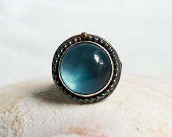 Large Aquamarine Ring in Dark Sterling Silver and 18k Gold