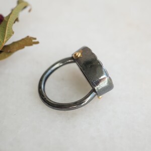 Large Lapis Ring, Oval Lapis Ring with Gold Dots, Lapis Statement Ring, Dark Silver Jewelry, Petal Ring, Lapis Lazuli Jewelry, Mixed Metal image 9