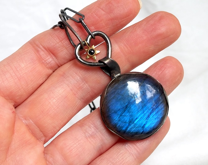 Featured listing image: Dark Star Blue Labradorite & Black Diamond Necklace