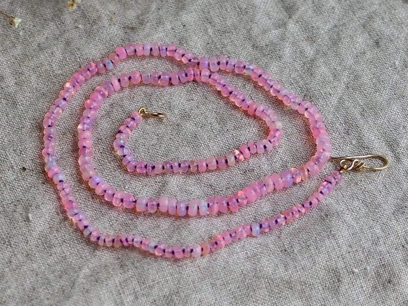 Pink Opal Necklace Gold Hand-Knotted Purple Silk, Candy Style Beads, Gem Candy Necklace, Rainbow Opal, Pastel Gem Beaded Layering Necklace image 1