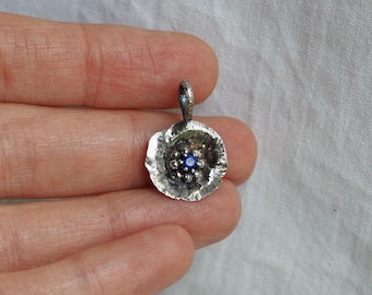 Fold Formed Sterling Silver and Sapphire Flower Pendant