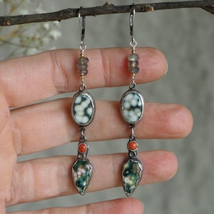 Long Ocean Jasper Earrings, Long Ocean Jasper Drops, Ocean Jasper Drop Earrings, Multi Stone Earrings, Long Drop Earrings, Nature Jewelry image 6