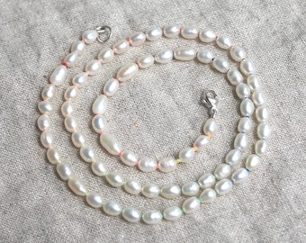 Rainbow Silk Knotted Small Pearls with Sterling Silver Clasp