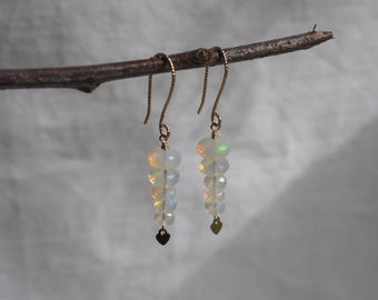 Flashy Fire Opal Dangle Earrings with Gold Heart Dangles and Twisted Ear Wires