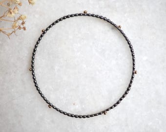Stackable Mixed Metal Dark Silver and 14k Gold Dot Bangle Bracelet