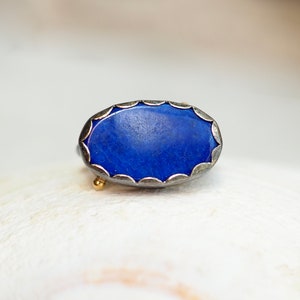 Large Lapis Ring, Oval Lapis Ring with Gold Dots, Lapis Statement Ring, Dark Silver Jewelry, Petal Ring, Lapis Lazuli Jewelry, Mixed Metal image 4