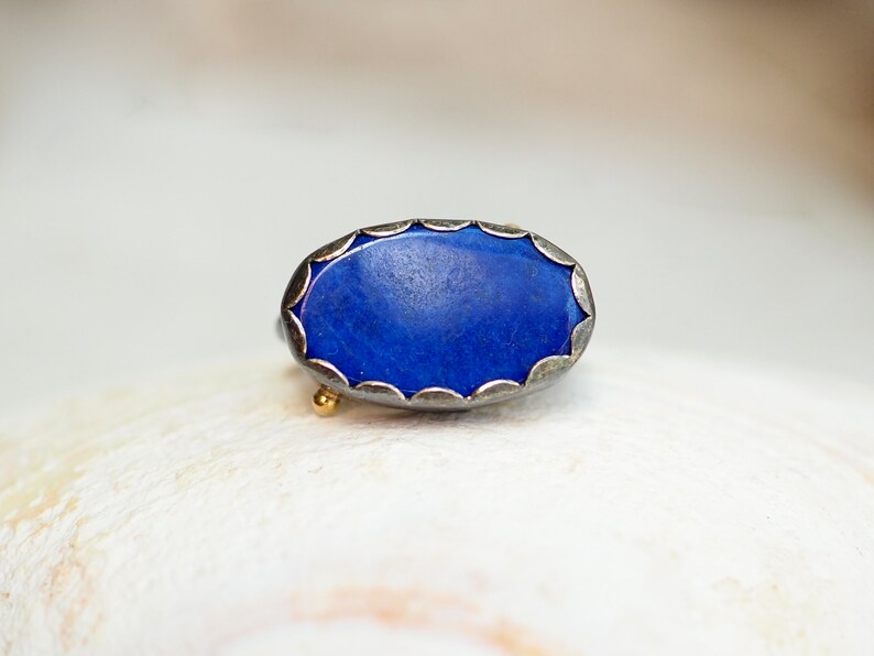 Large Lapis Ring, Oval Lapis Ring with Gold Dots, Lapis Statement Ring, Dark Silver Jewelry, Petal Ring, Lapis Lazuli Jewelry, Mixed Metal image 4