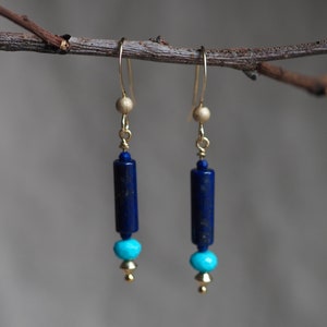 Lapis Lazuli Earrings, Lapis and Turquoise, Lapis Dangle, Drop Earrings with Gems, Lapis Turquoise Earrings, Gold Lapis Earrings, Blue Gem image 5