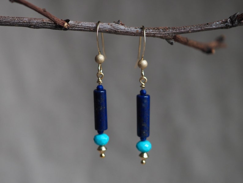 Lapis Lazuli Earrings, Lapis and Turquoise, Lapis Dangle, Drop Earrings with Gems, Lapis Turquoise Earrings, Gold Lapis Earrings, Blue Gem image 5