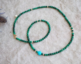 Faceted Malachite Necklace, Sleeping Beauty Turquoise, 14k Gold Malachite Necklace, Malachite Jewelry, Layering Necklace, Green Necklace