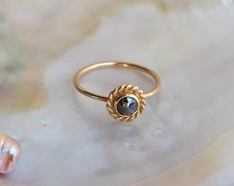 Rose Cut 5.5mm Black Diamond 14k Gold Ring