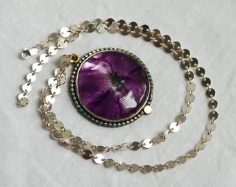 Phantom Amethyst Pendant with Silver Sequin Chain